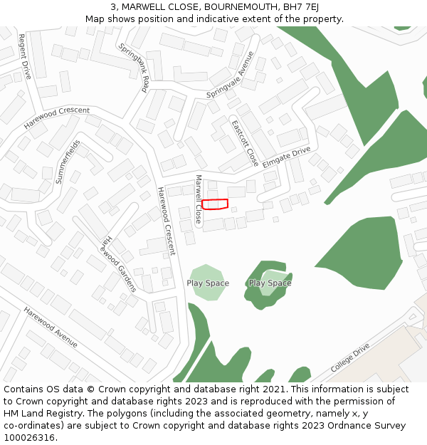 3, MARWELL CLOSE, BOURNEMOUTH, BH7 7EJ: Location map and indicative extent of plot