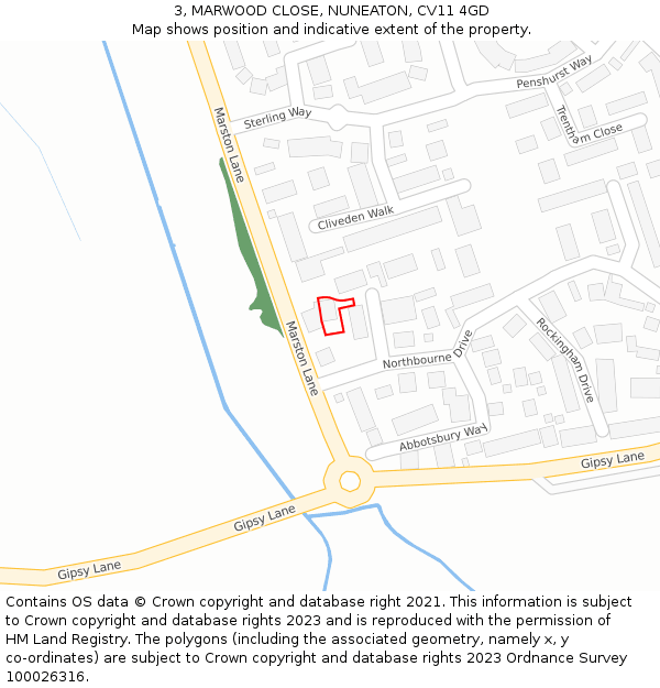 3, MARWOOD CLOSE, NUNEATON, CV11 4GD: Location map and indicative extent of plot