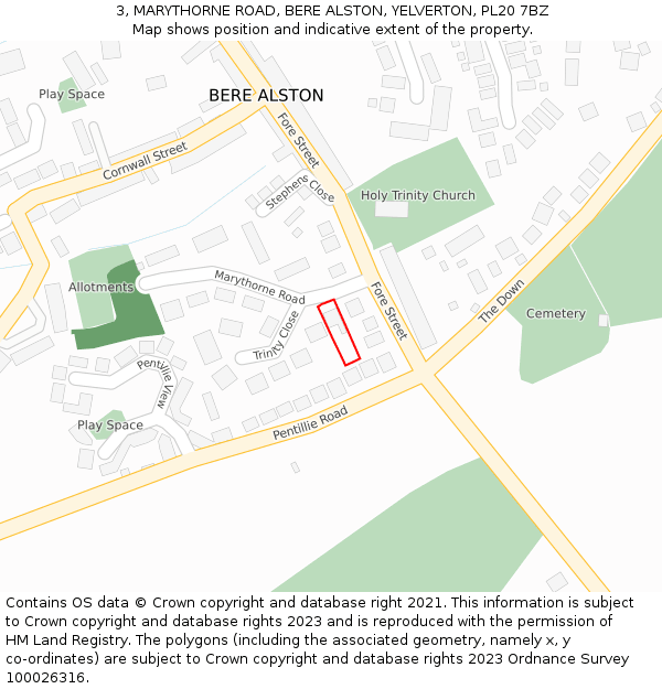 3, MARYTHORNE ROAD, BERE ALSTON, YELVERTON, PL20 7BZ: Location map and indicative extent of plot