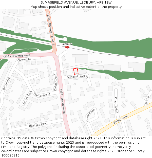 3, MASEFIELD AVENUE, LEDBURY, HR8 1BW: Location map and indicative extent of plot