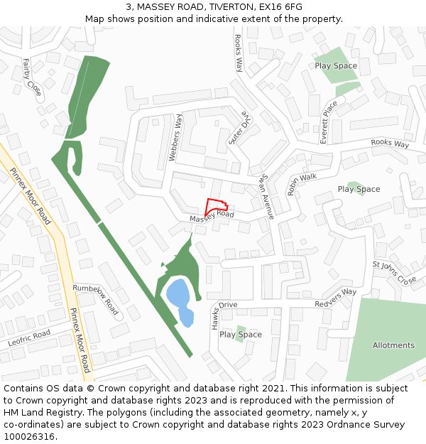 3, MASSEY ROAD, TIVERTON, EX16 6FG: Location map and indicative extent of plot