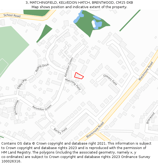 3, MATCHINGFIELD, KELVEDON HATCH, BRENTWOOD, CM15 0XB: Location map and indicative extent of plot