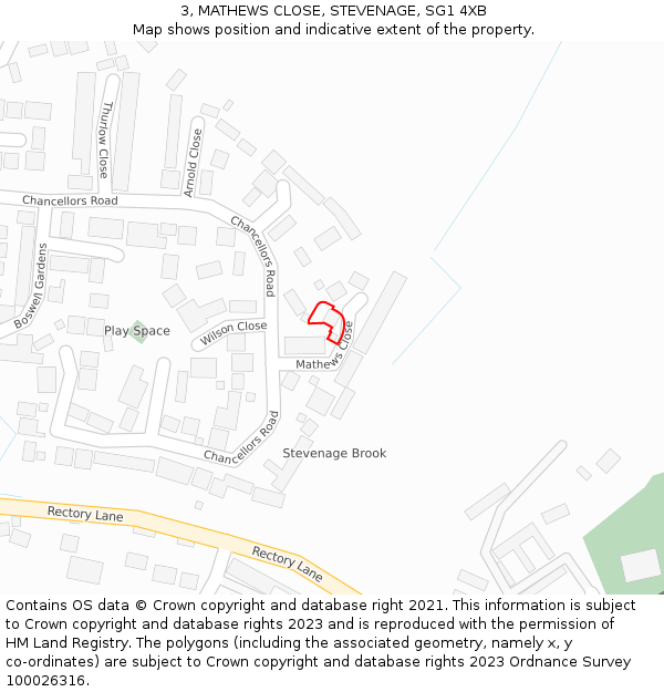 3, MATHEWS CLOSE, STEVENAGE, SG1 4XB: Location map and indicative extent of plot