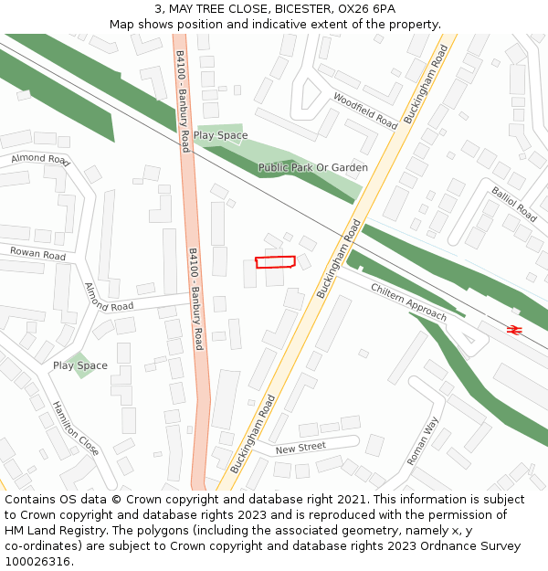 3, MAY TREE CLOSE, BICESTER, OX26 6PA: Location map and indicative extent of plot