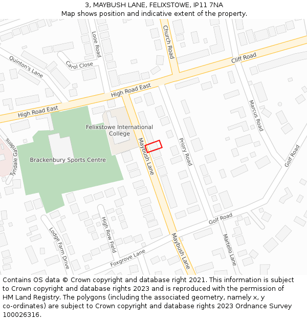 3, MAYBUSH LANE, FELIXSTOWE, IP11 7NA: Location map and indicative extent of plot