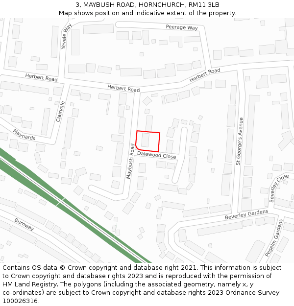 3, MAYBUSH ROAD, HORNCHURCH, RM11 3LB: Location map and indicative extent of plot
