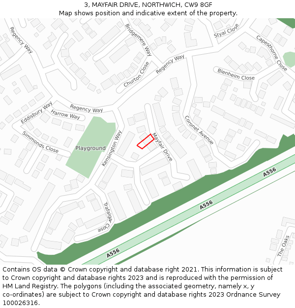 3, MAYFAIR DRIVE, NORTHWICH, CW9 8GF: Location map and indicative extent of plot