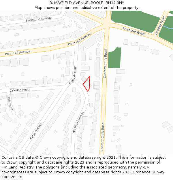 3, MAYFIELD AVENUE, POOLE, BH14 9NY: Location map and indicative extent of plot