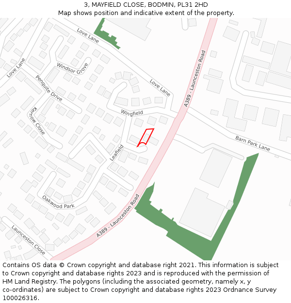 3, MAYFIELD CLOSE, BODMIN, PL31 2HD: Location map and indicative extent of plot