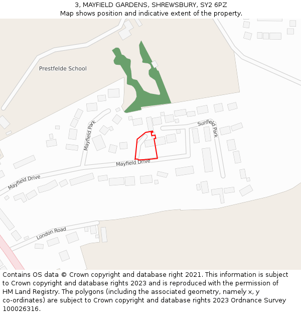3, MAYFIELD GARDENS, SHREWSBURY, SY2 6PZ: Location map and indicative extent of plot