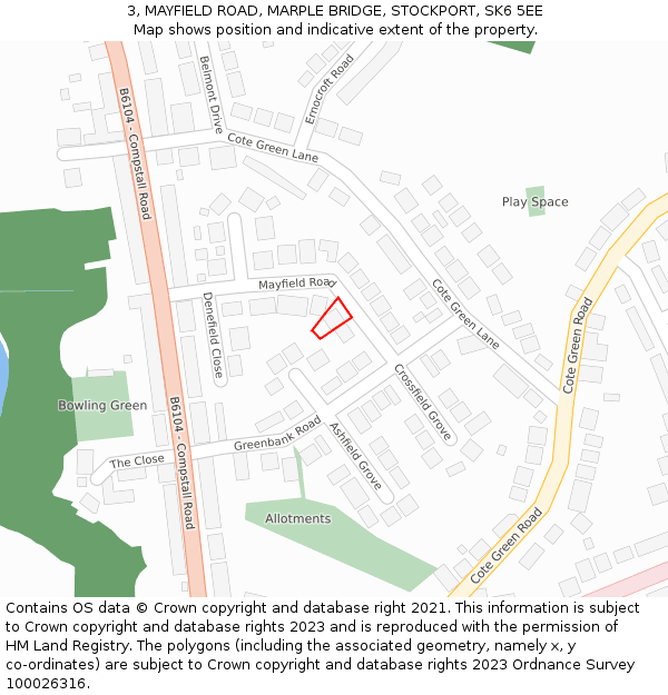 3, MAYFIELD ROAD, MARPLE BRIDGE, STOCKPORT, SK6 5EE: Location map and indicative extent of plot