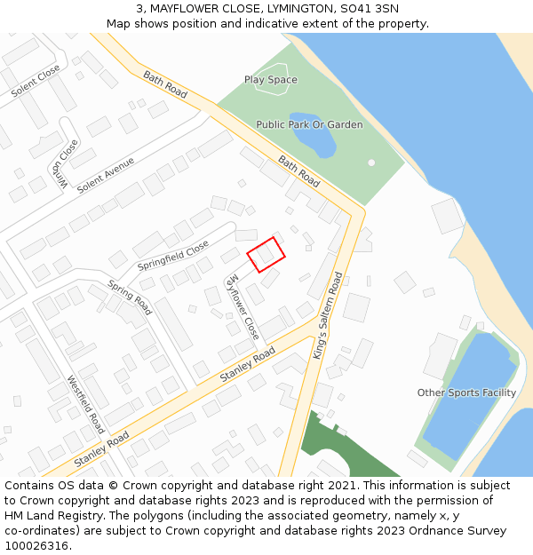 3, MAYFLOWER CLOSE, LYMINGTON, SO41 3SN: Location map and indicative extent of plot