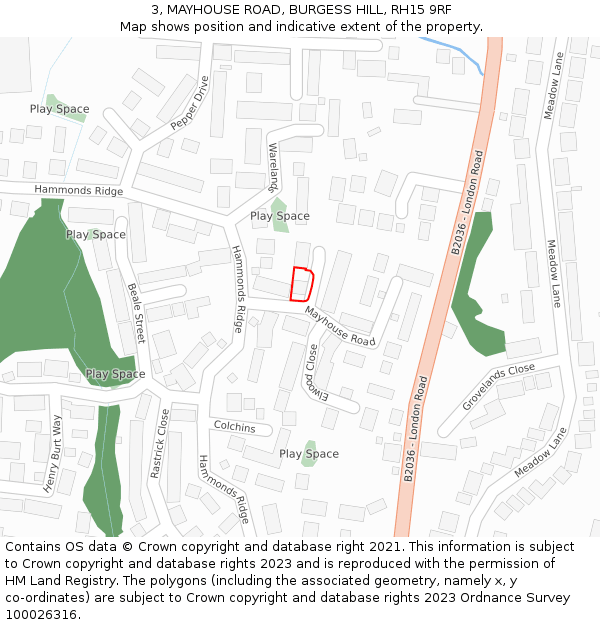 3, MAYHOUSE ROAD, BURGESS HILL, RH15 9RF: Location map and indicative extent of plot