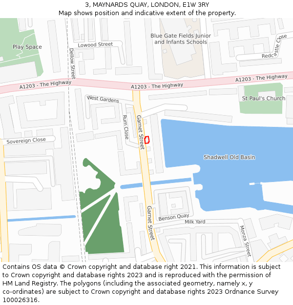 3, MAYNARDS QUAY, LONDON, E1W 3RY: Location map and indicative extent of plot