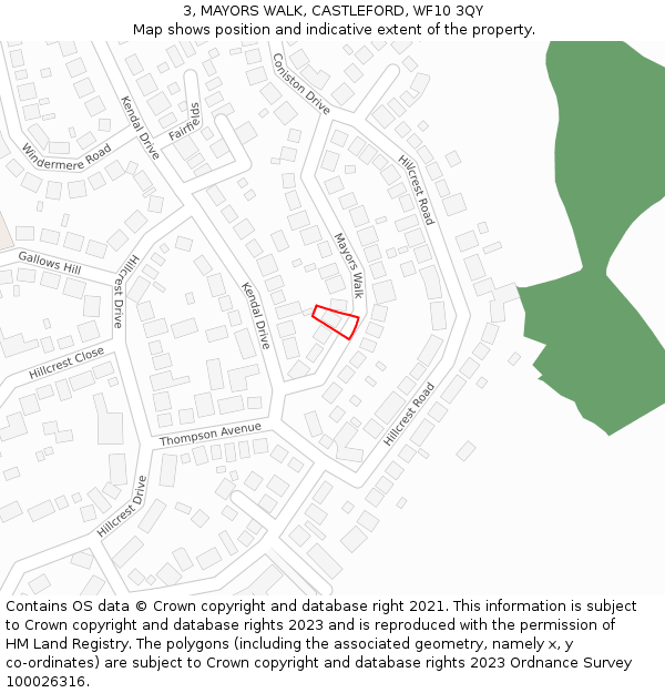 3, MAYORS WALK, CASTLEFORD, WF10 3QY: Location map and indicative extent of plot