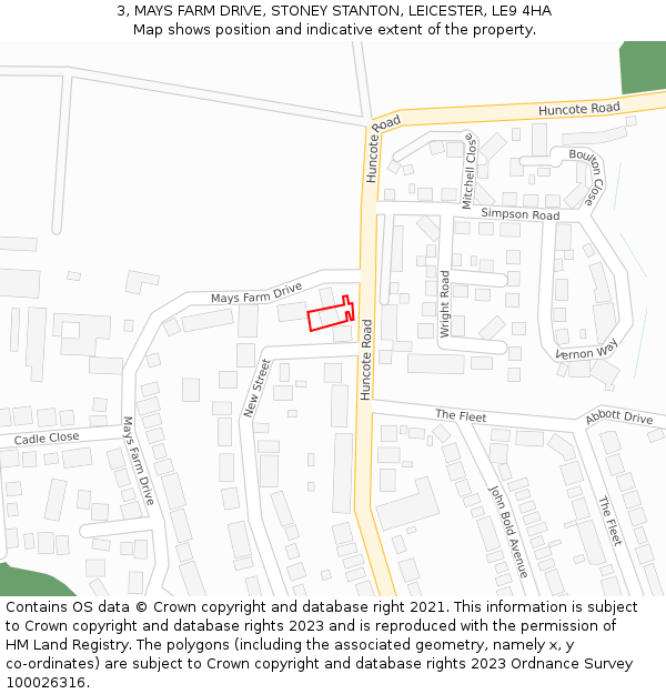 3, MAYS FARM DRIVE, STONEY STANTON, LEICESTER, LE9 4HA: Location map and indicative extent of plot