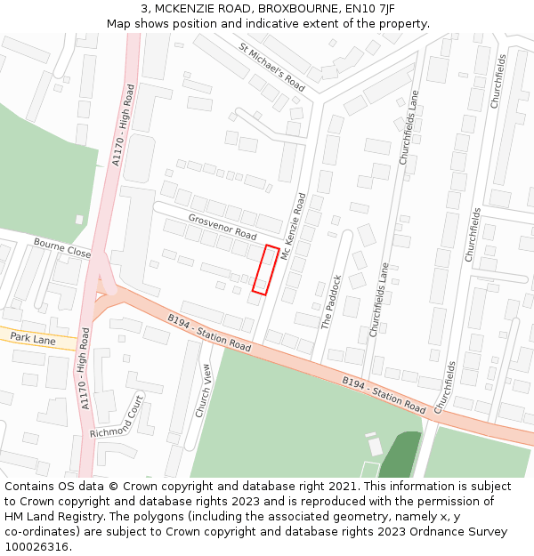 3, MCKENZIE ROAD, BROXBOURNE, EN10 7JF: Location map and indicative extent of plot