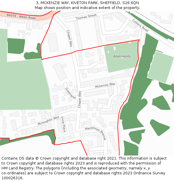 3, MCKENZIE WAY, KIVETON PARK, SHEFFIELD, S26 6QN: Location map and indicative extent of plot