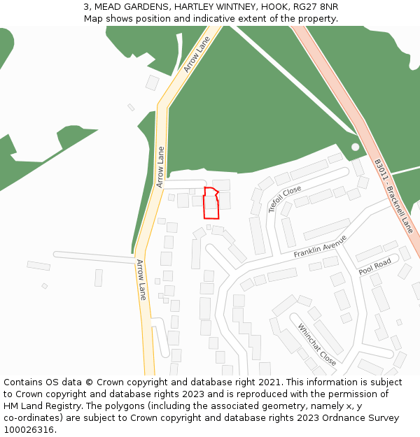 3, MEAD GARDENS, HARTLEY WINTNEY, HOOK, RG27 8NR: Location map and indicative extent of plot