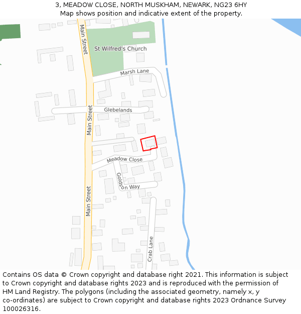 3, MEADOW CLOSE, NORTH MUSKHAM, NEWARK, NG23 6HY: Location map and indicative extent of plot