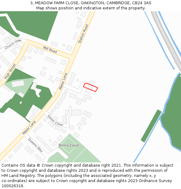 3, MEADOW FARM CLOSE, OAKINGTON, CAMBRIDGE, CB24 3AS: Location map and indicative extent of plot