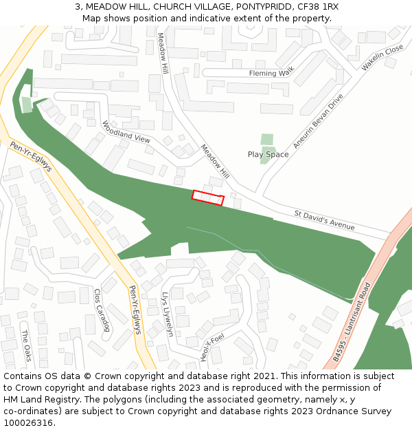 3, MEADOW HILL, CHURCH VILLAGE, PONTYPRIDD, CF38 1RX: Location map and indicative extent of plot