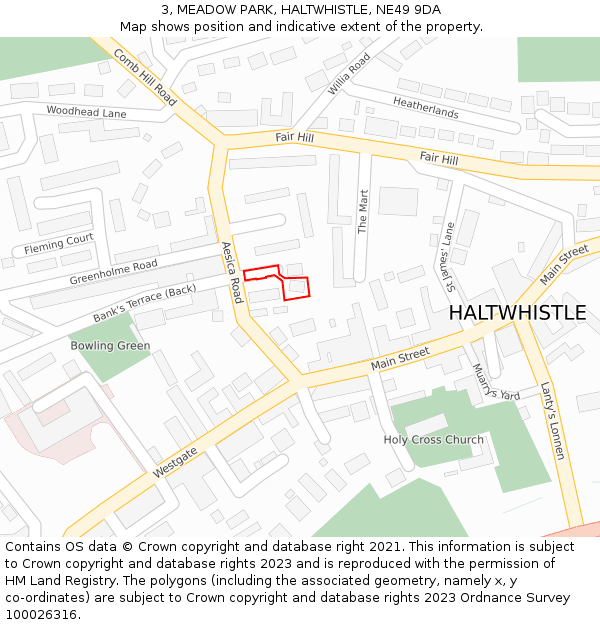 3, MEADOW PARK, HALTWHISTLE, NE49 9DA: Location map and indicative extent of plot