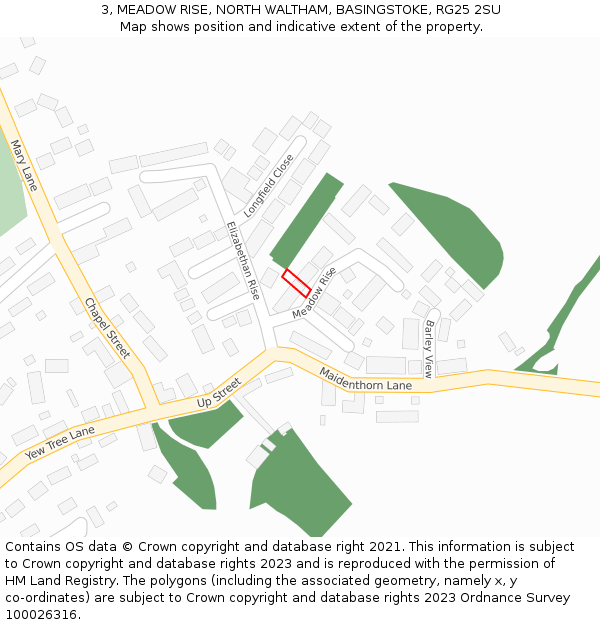 3, MEADOW RISE, NORTH WALTHAM, BASINGSTOKE, RG25 2SU: Location map and indicative extent of plot