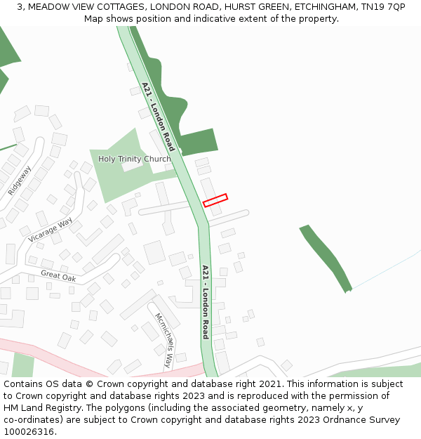 3, MEADOW VIEW COTTAGES, LONDON ROAD, HURST GREEN, ETCHINGHAM, TN19 7QP: Location map and indicative extent of plot