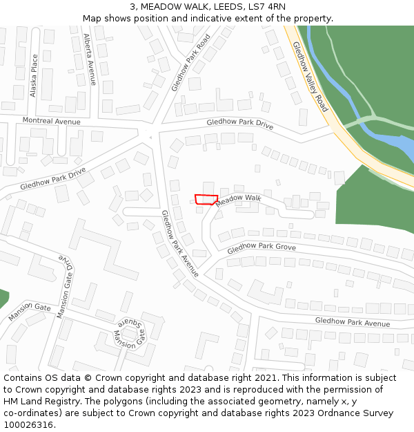 3, MEADOW WALK, LEEDS, LS7 4RN: Location map and indicative extent of plot