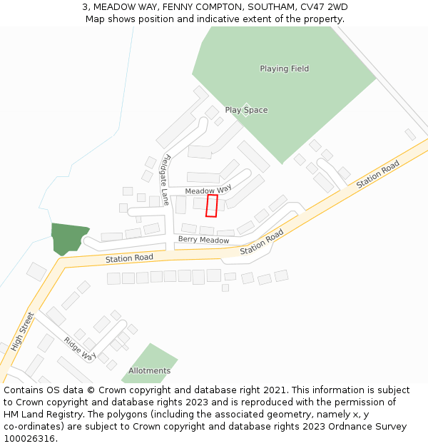 3, MEADOW WAY, FENNY COMPTON, SOUTHAM, CV47 2WD: Location map and indicative extent of plot