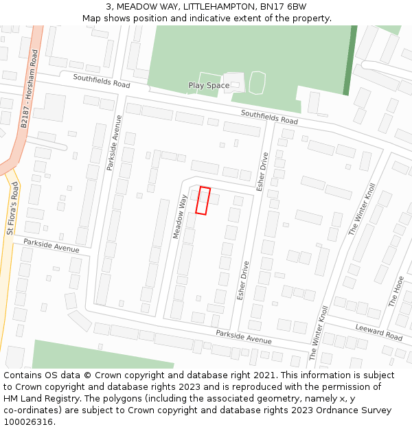 3, MEADOW WAY, LITTLEHAMPTON, BN17 6BW: Location map and indicative extent of plot