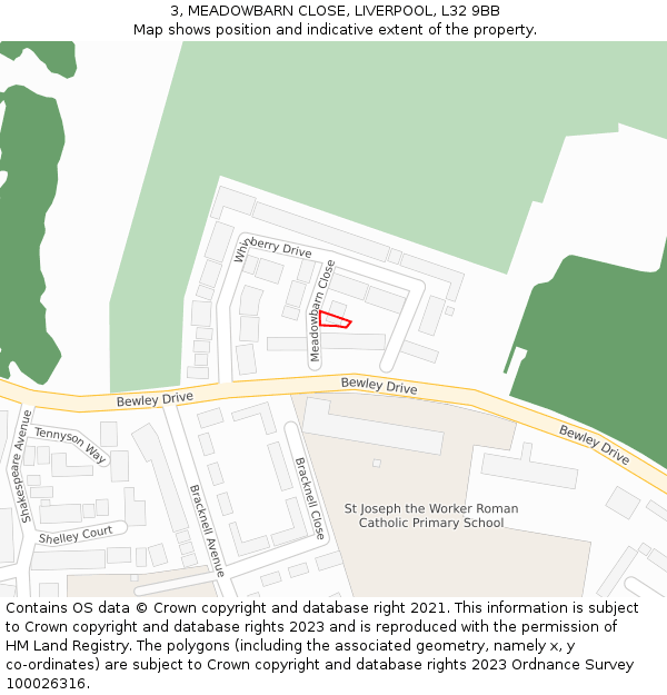 3, MEADOWBARN CLOSE, LIVERPOOL, L32 9BB: Location map and indicative extent of plot