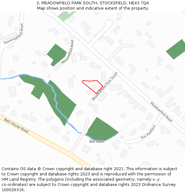 3, MEADOWFIELD PARK SOUTH, STOCKSFIELD, NE43 7QA: Location map and indicative extent of plot