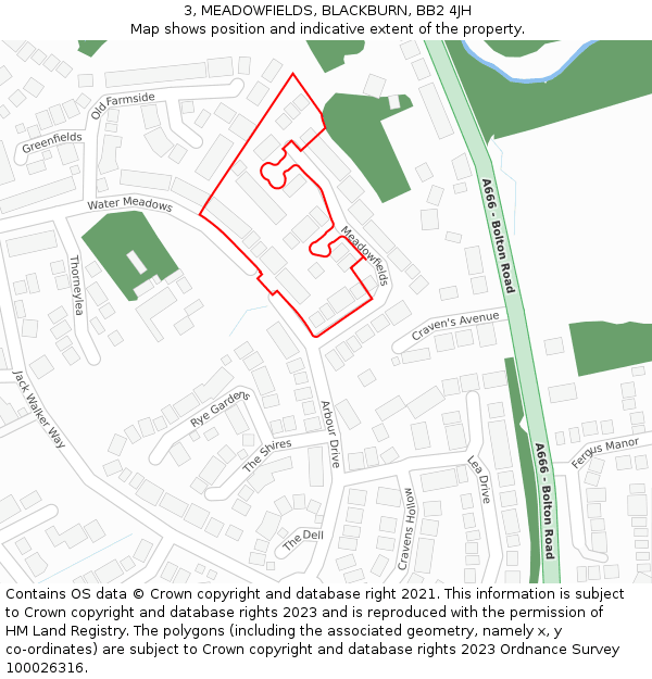 3, MEADOWFIELDS, BLACKBURN, BB2 4JH: Location map and indicative extent of plot