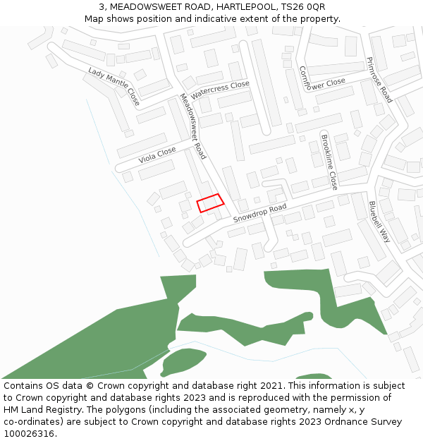 3, MEADOWSWEET ROAD, HARTLEPOOL, TS26 0QR: Location map and indicative extent of plot