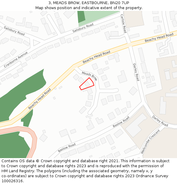 3, MEADS BROW, EASTBOURNE, BN20 7UP: Location map and indicative extent of plot