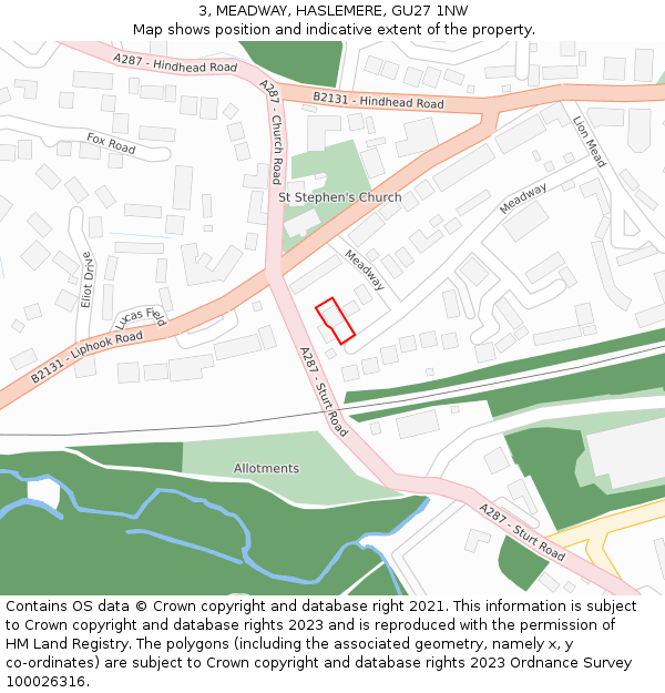 3, MEADWAY, HASLEMERE, GU27 1NW: Location map and indicative extent of plot