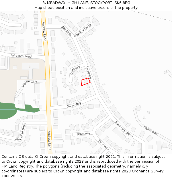 3, MEADWAY, HIGH LANE, STOCKPORT, SK6 8EG: Location map and indicative extent of plot