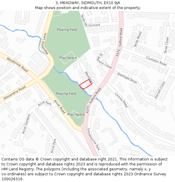 3, MEADWAY, SIDMOUTH, EX10 9JA: Location map and indicative extent of plot