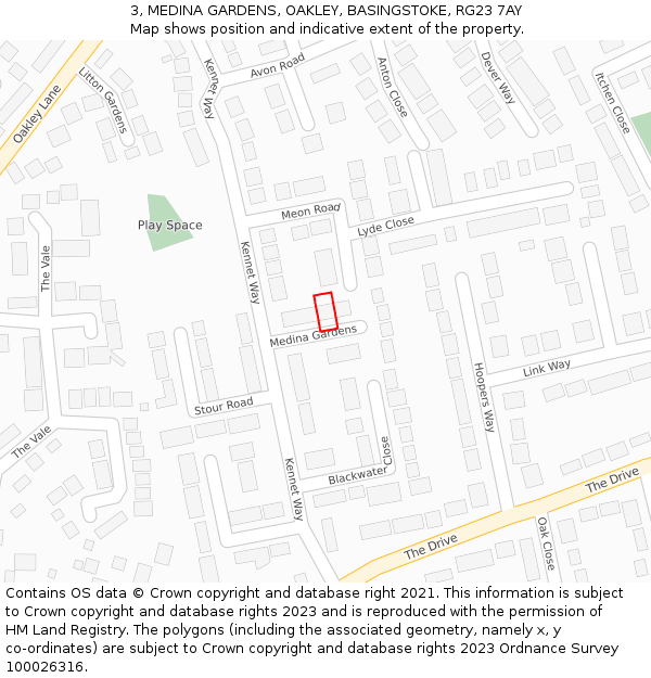 3, MEDINA GARDENS, OAKLEY, BASINGSTOKE, RG23 7AY: Location map and indicative extent of plot