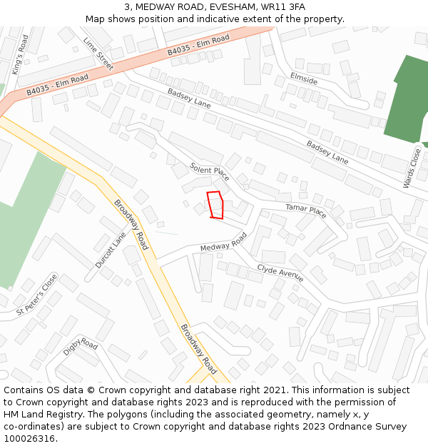 3, MEDWAY ROAD, EVESHAM, WR11 3FA: Location map and indicative extent of plot