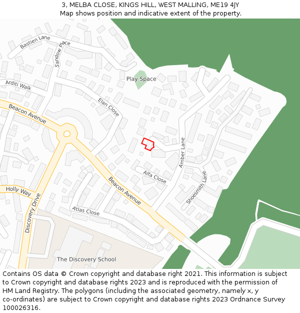 3, MELBA CLOSE, KINGS HILL, WEST MALLING, ME19 4JY: Location map and indicative extent of plot