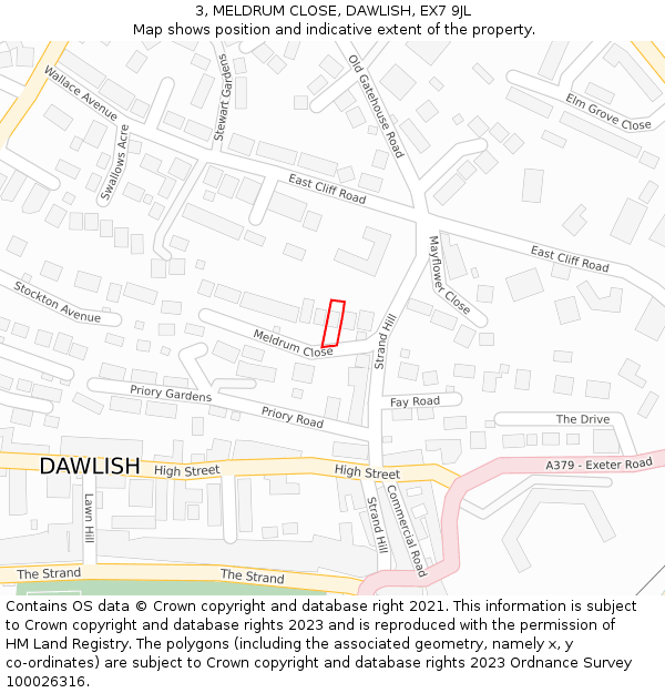 3, MELDRUM CLOSE, DAWLISH, EX7 9JL: Location map and indicative extent of plot