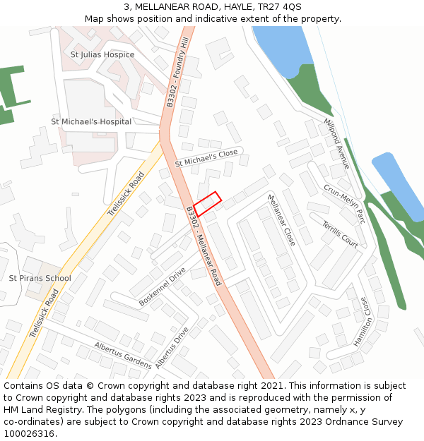 3, MELLANEAR ROAD, HAYLE, TR27 4QS: Location map and indicative extent of plot