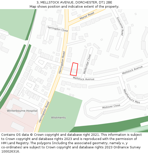 3, MELLSTOCK AVENUE, DORCHESTER, DT1 2BE: Location map and indicative extent of plot