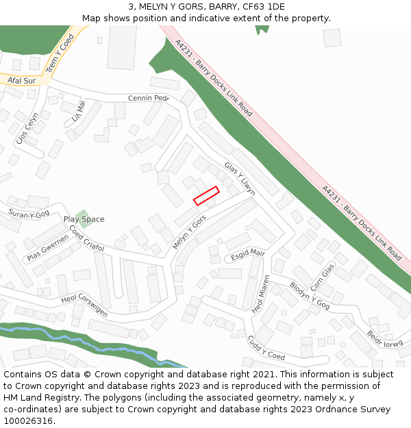 3, MELYN Y GORS, BARRY, CF63 1DE: Location map and indicative extent of plot