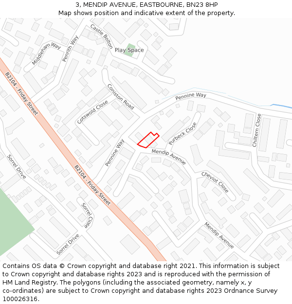3, MENDIP AVENUE, EASTBOURNE, BN23 8HP: Location map and indicative extent of plot