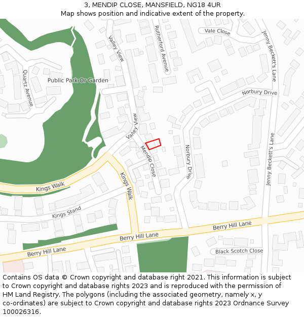 3, MENDIP CLOSE, MANSFIELD, NG18 4UR: Location map and indicative extent of plot