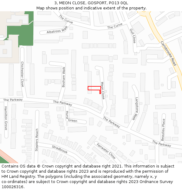 3, MEON CLOSE, GOSPORT, PO13 0QL: Location map and indicative extent of plot